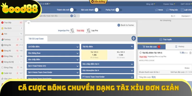 Cá cược bóng chuyền dạng Tài Xỉu đơn giản