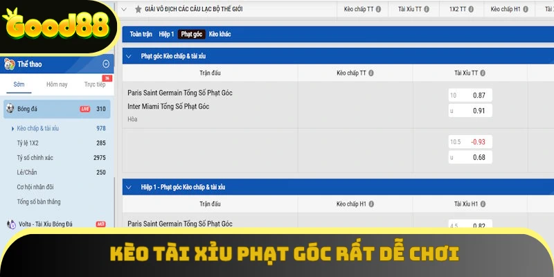 Kèo Tài Xỉu phạt góc rất dễ chơi